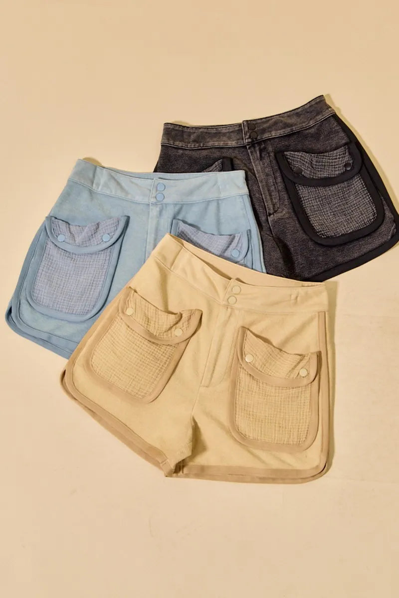 SO ME Mineral Washed Terry High Rise Cargo Shorts OutfitFlow