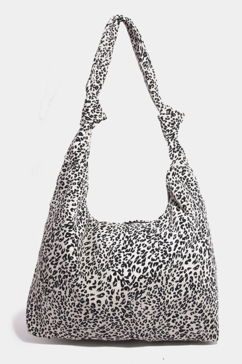Fame Leopard Knotted Strap Shoulder Bag Ivory One Size OutfitFlow