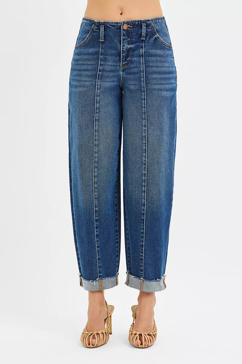 RISEN High Rise Fit Barrel Cuffed Jeans Trendsi