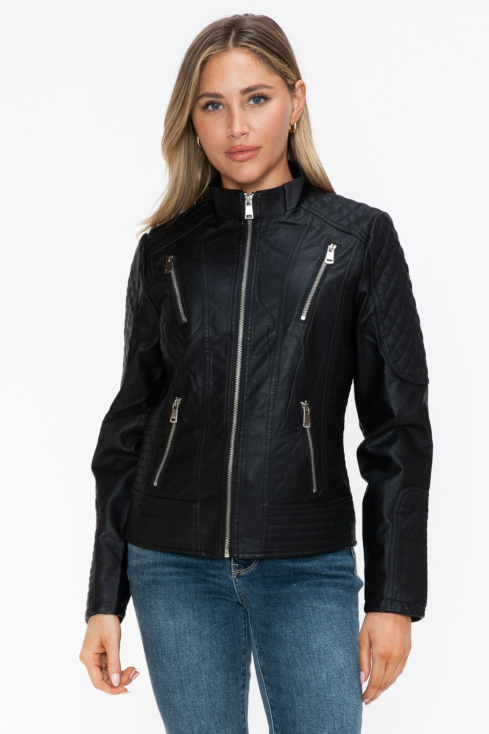 Outfit Flow - Snobbish Faux Leather Zip Up Mock Neck Jacket