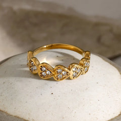 Stainless Steel Inlaid Zircon Heart Ring OutfitFlow