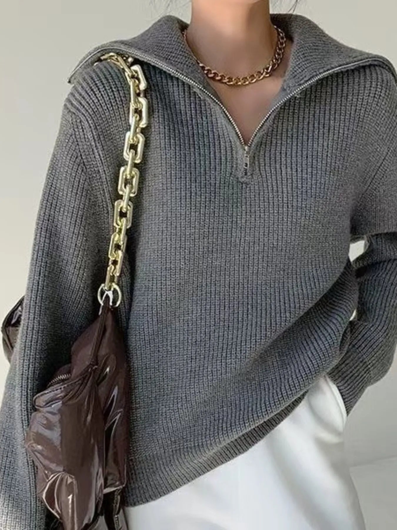 Half-Zip Long Sleeve Sweater OutfitFlow