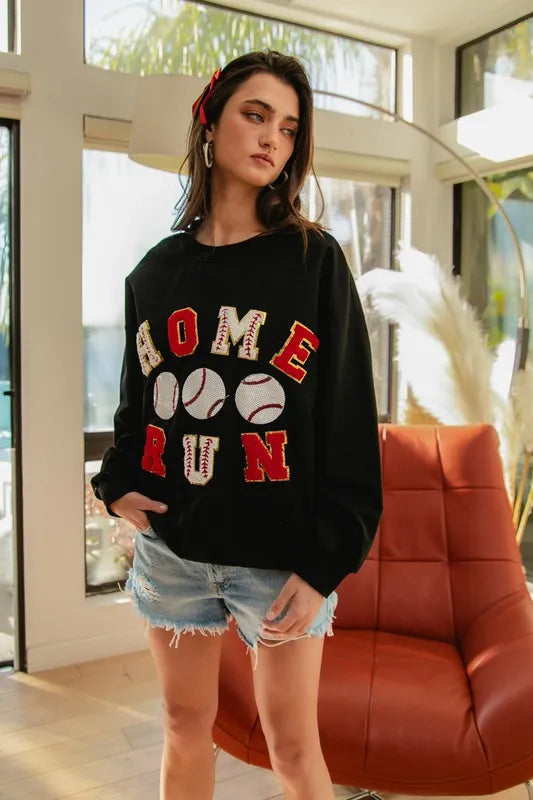 BiBi Baseballs Homerun Patches French Terry Sweatshirt OutfitFlow