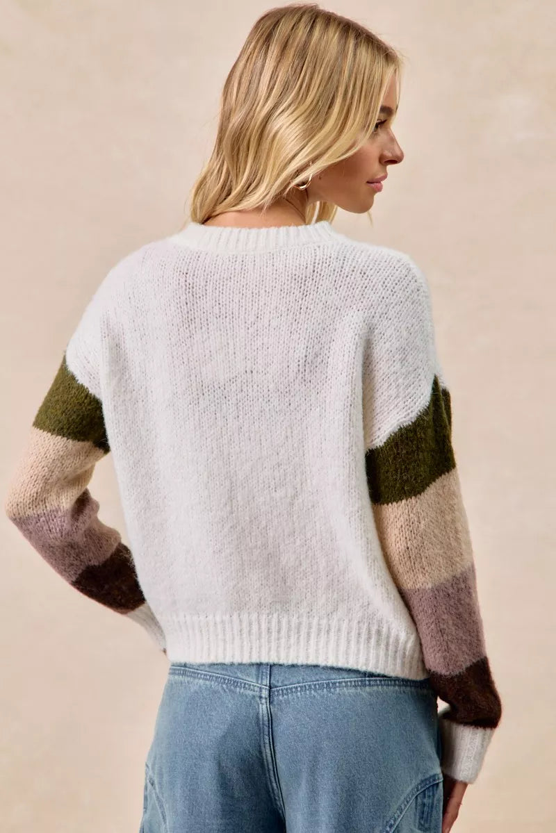 BiBi Flower Color Block Sweater OutfitFlow