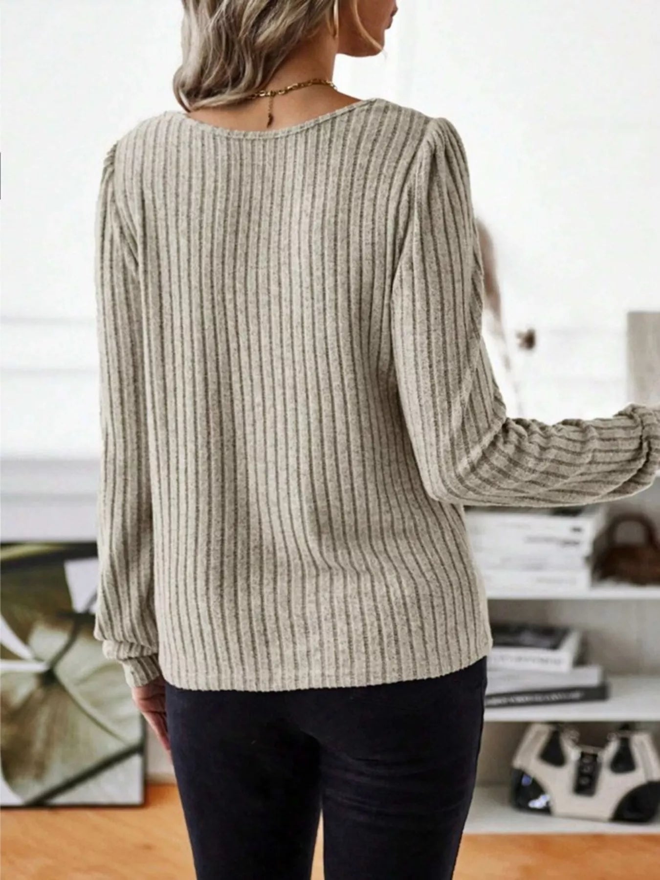 Ribbed Knit Long Sleeve T-Shirt OutfitFlow