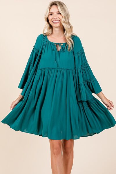 Mittoshop Frill Tie Neck Bell Sleeve Dress OutfitFlow