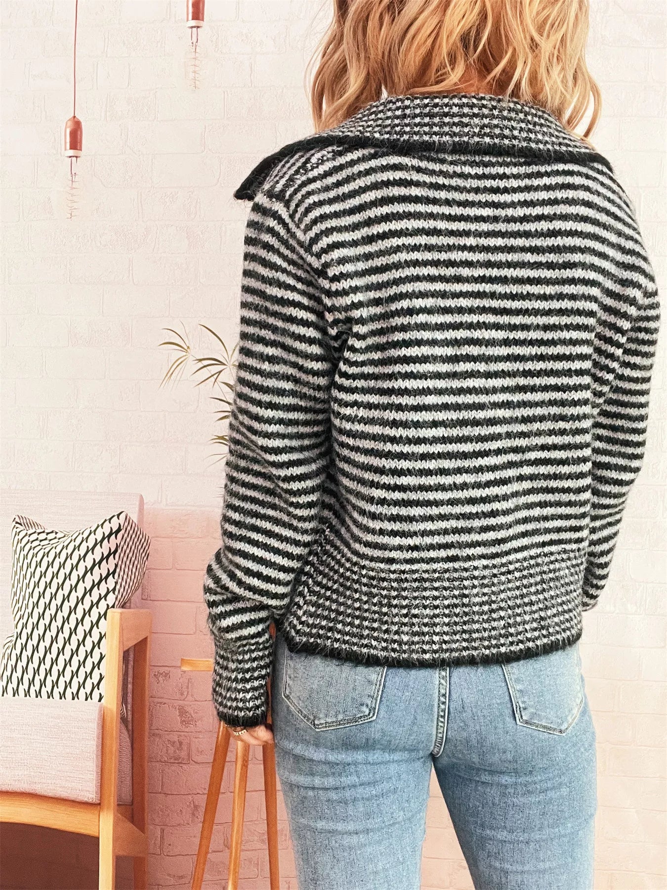 Striped Button-Up Long Sleeve Cardigan OutfitFlow