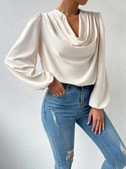 Full Size Cowl Neck Balloon Sleeve Blouse Plus Size OutfitFlow