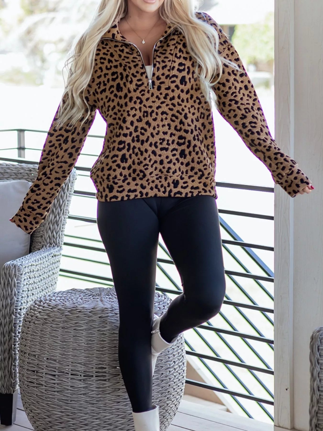 Leopard Print Quarter Zip Sweatshirt OutfitFlow