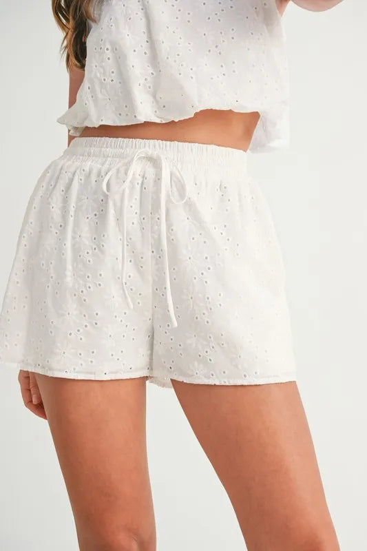 MABLE Eyelet Bubble Hem Sleeveless Top and Shorts Set OutfitFlow