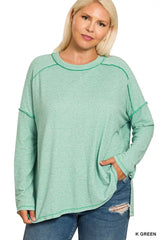 Zenana Full Size Melange Hacci Exposed Seam Hi-low Tee Plus Size OutfitFlow