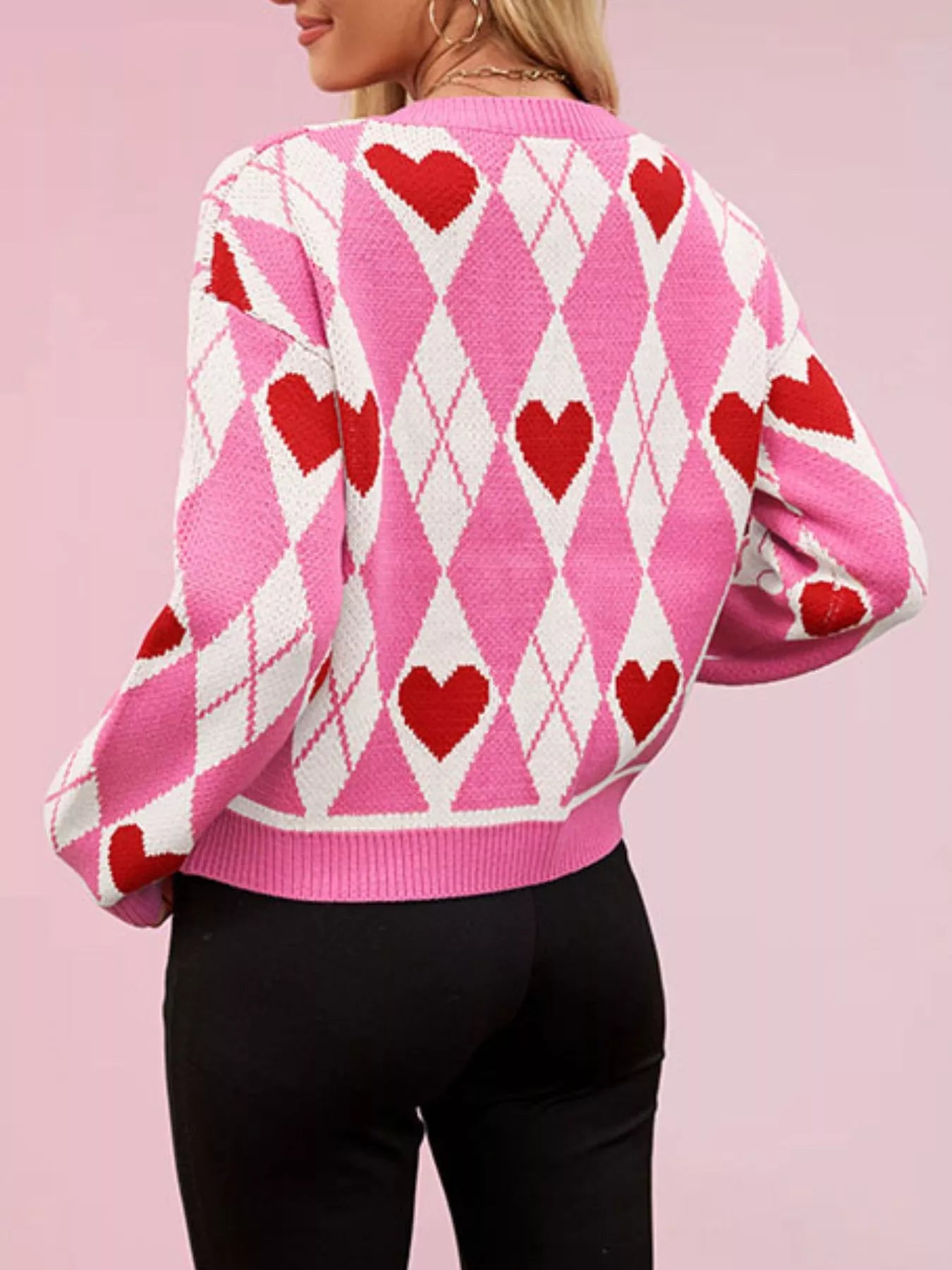 Heart Pattern Button-Up Cardigan OutfitFlow