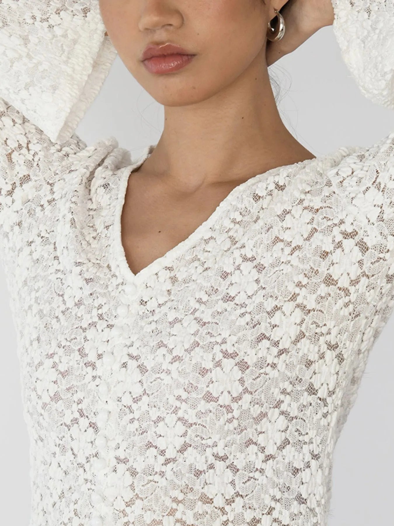 Lace V-Neck Flare Sleeve T-Shirt OutfitFlow
