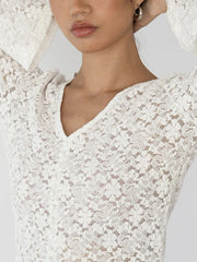 Lace V-Neck Flare Sleeve T-Shirt OutfitFlow