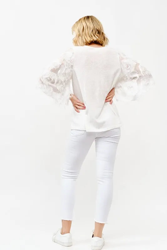 And The Why Feather Detailed 3/4 Sleeve Slub Top OutfitFlow