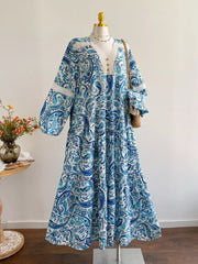 Plus Size Bohemian Paisley Print V-Neck Dress OutfitFlow