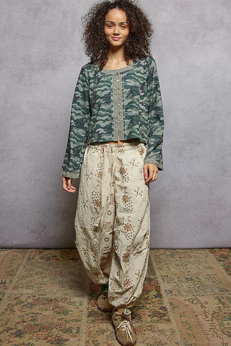 POL Camouflage Print Long Sleeve Top OutfitFlow