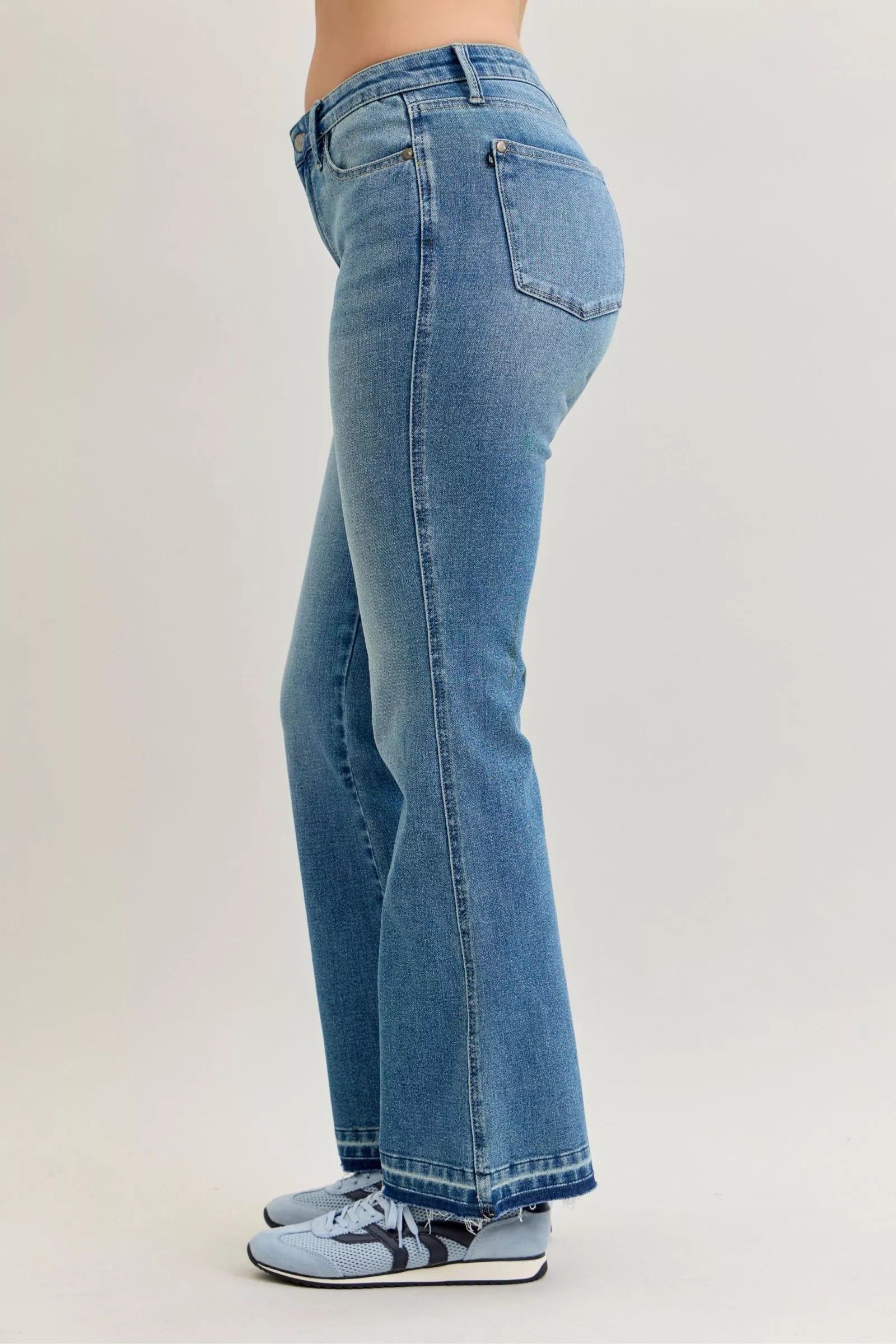 Judy Blue Full Size Mid Rise Slim Bootcut Tummy Control Release Hem Jeans Plus Size OutfitFlow