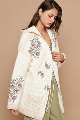 Outfit Flow - POL Embroidered Open Front Quilted Jacket with Crochet Pockets