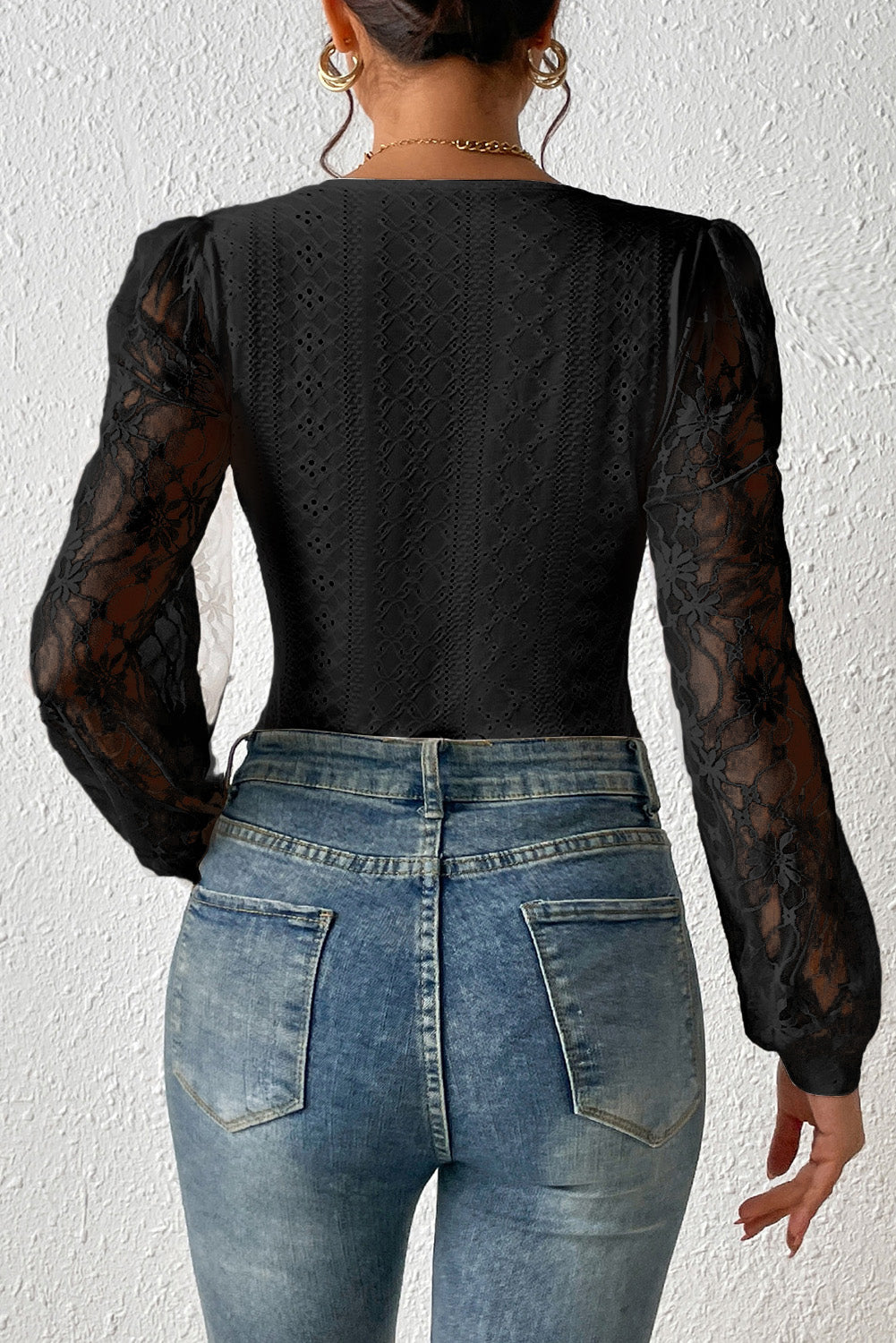 Outfit Flow - Eyelet Lace Long Sleeve Bodysuit