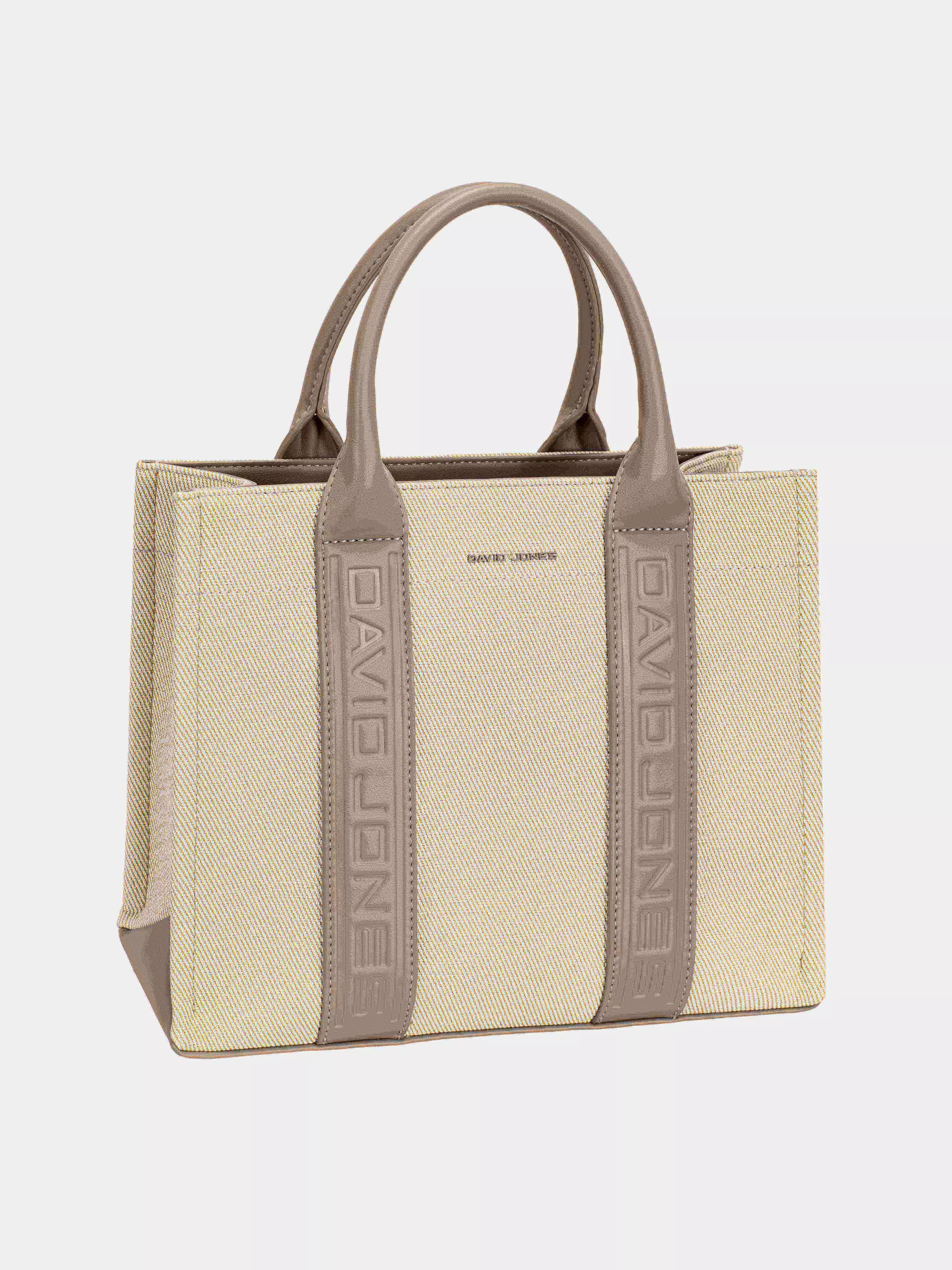David Jones Canvas Tote Handbag with Contrast Leather Handles OATMEAL BEIGE One Size OutfitFlow
