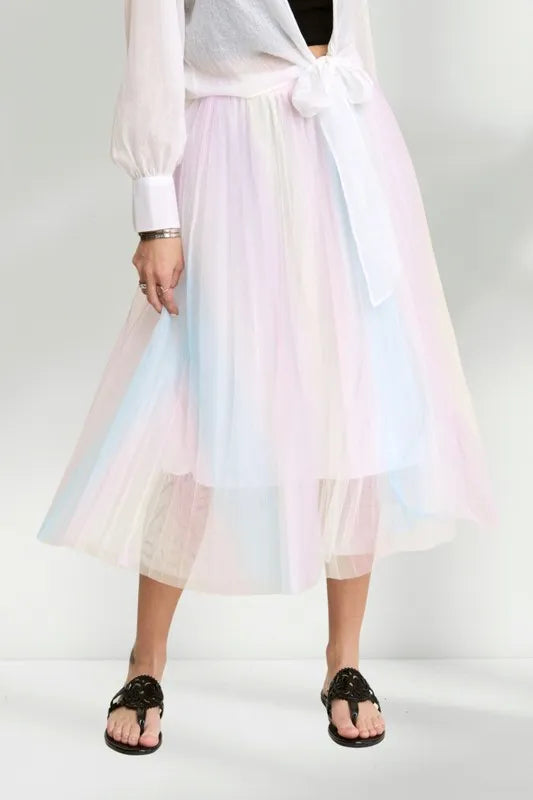 ADORA Unicorn Pleated Mesh Flare Midi Skirt OutfitFlow