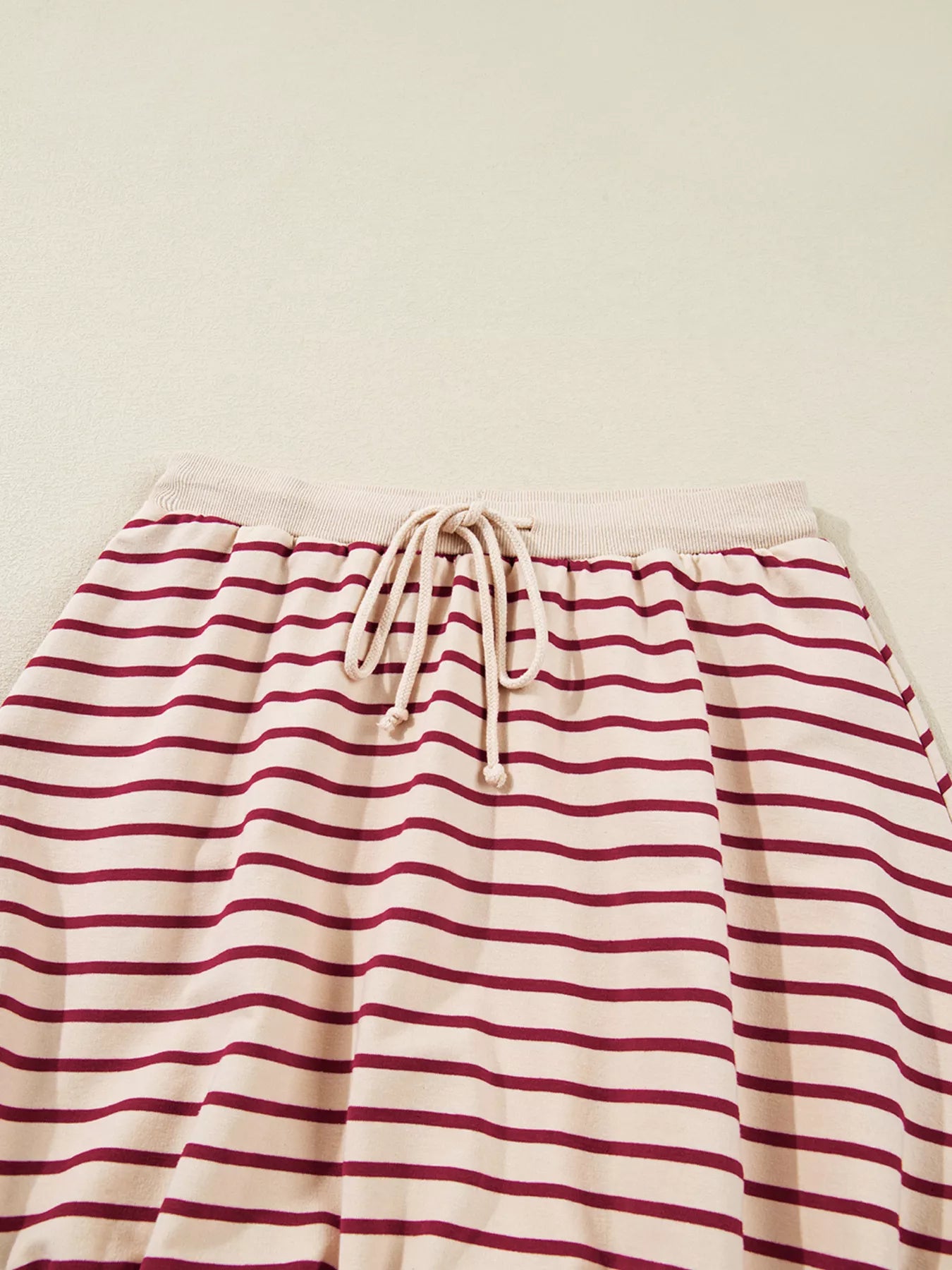 tripe Cropped Collared Drop Shoulder Pullover and Bubble Mini Skirt Set OutfitFlow