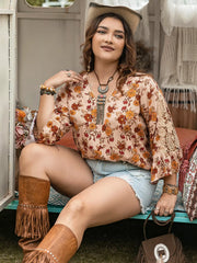 Plus Size Floral Lace Detail V-Neck Blouse OutfitFlow