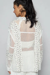 POL Floral Crochet Patchwork Long Sleeve Shirt OutfitFlow