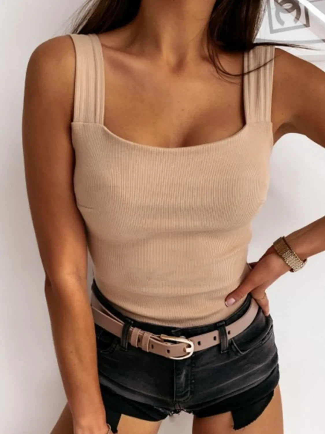 Square Neck Wide Strap Tank OutfitFlow