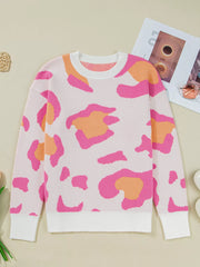 Leopard Print Drop Shoulder Baggy Sweater OutfitFlow