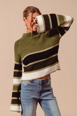 SO ME Multi Color Striped Mock Neck Sweater OutfitFlow