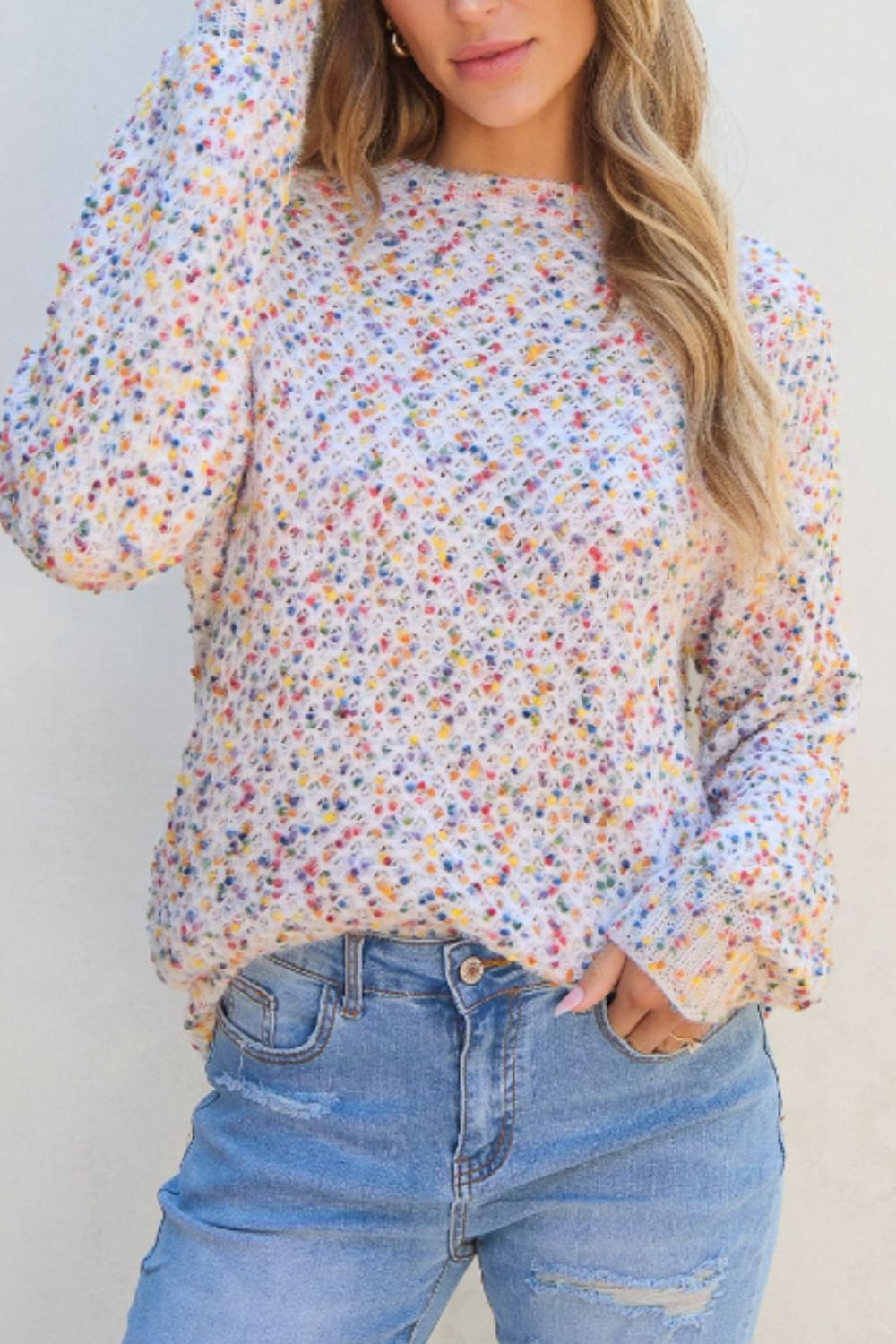 Outfit Flow - Confetti Round Neck Long Sleeve Sweater