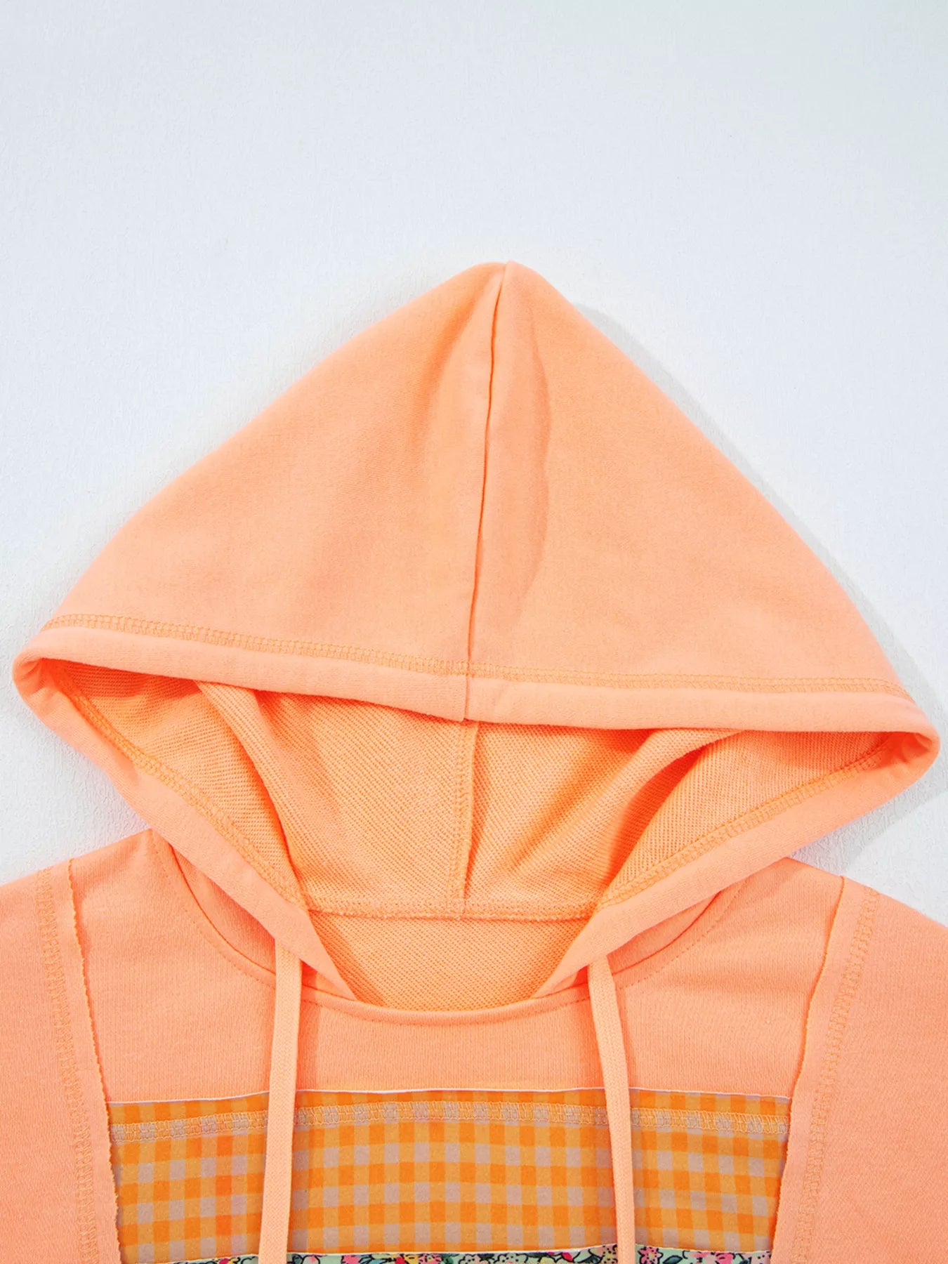 Plaid Floral Patchwork Kangaroo Pocket Hoodie OutfitFlow