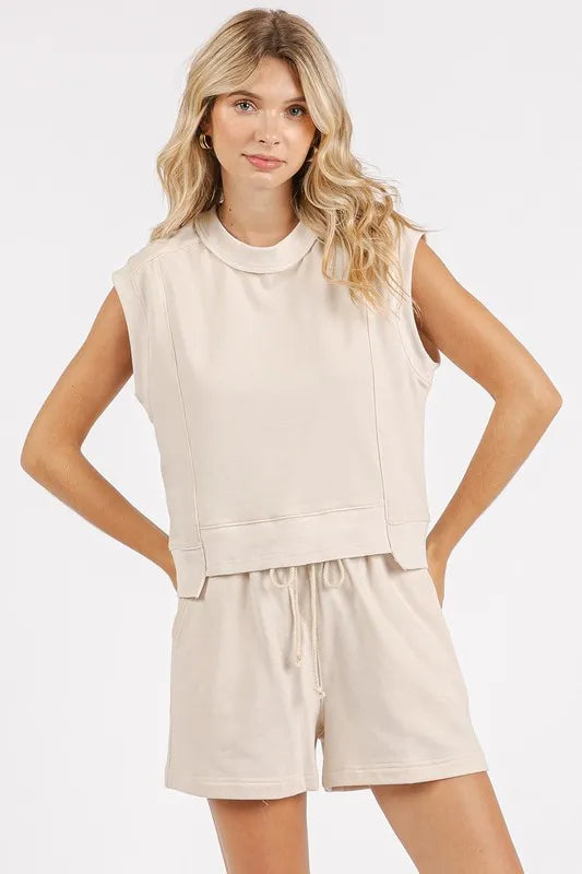 Mittoshop French Terry Crew Neck Top and Shorts Set OutfitFlow