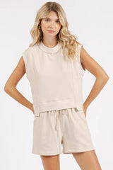 Mittoshop French Terry Crew Neck Top and Shorts Set OutfitFlow