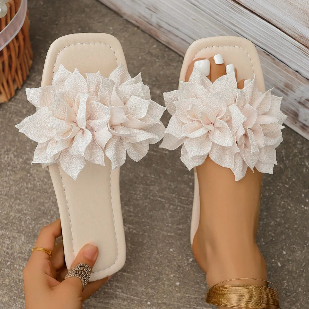 Open Toe Flats Sandals White OutfitFlow