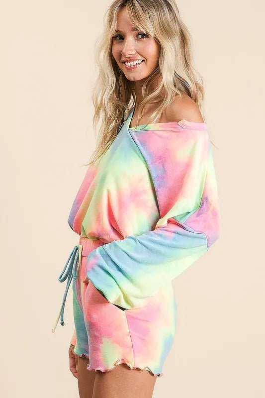 BiBi Tie Dye French Terry Top and Shorts Set OutfitFlow