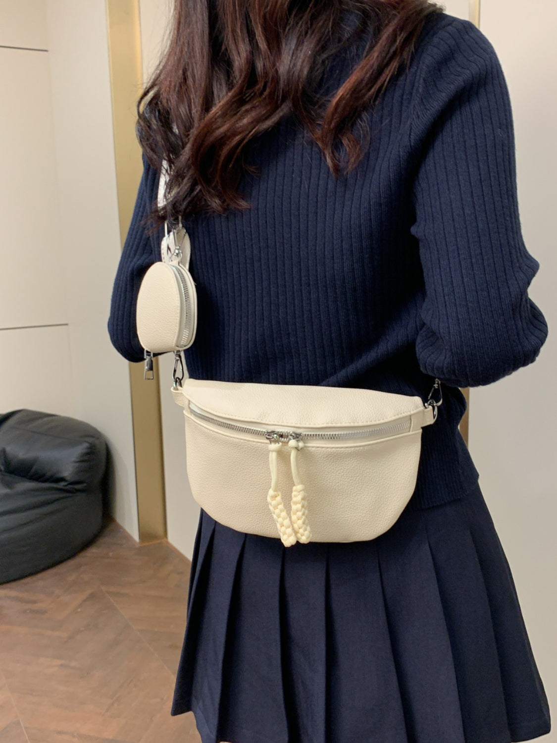 Outfit Flow - PU Leather Adjustable Strap Crossbody Bag with Coin Purse