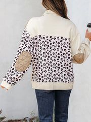 Leopard Waffle Quilted Patchwork Button Front Jacket OutfitFlow