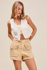 SO ME Mineral Washed Terry High Rise Cargo Shorts OATMEAL OutfitFlow