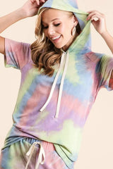 BiBi Tie Dye Terry Hoodie with Drawstring OutfitFlow