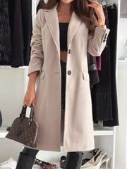 Lapel Collar Long Sleeve Coat OutfitFlow