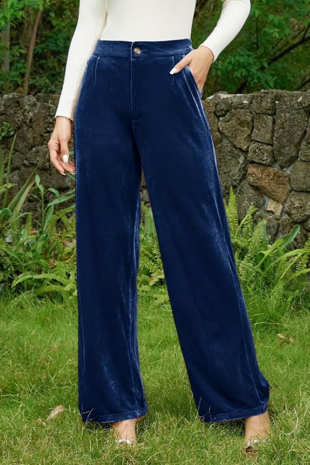 Outfit Flow - Velvet Wide Leg Pants with Pockets