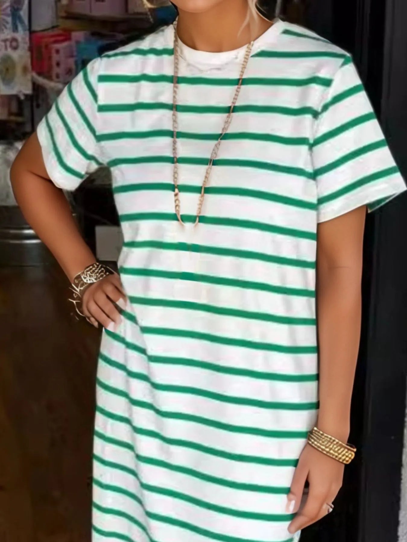 Full Size Striped T-Shirt Maxi Dress with Side Slit Plus Size OutfitFlow