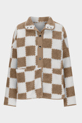 Outfit Flow - Checkered Snap Down Long Sleeve Teddy Jacket