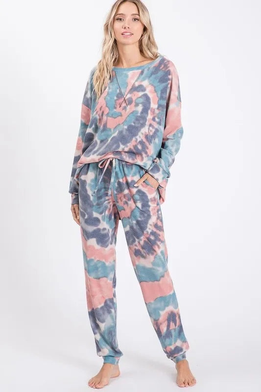 BiBi Tie Dye French Terry Casual Pants OutfitFlow