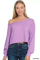 Zenana French Terry Boatneck Crop Top OutfitFlow