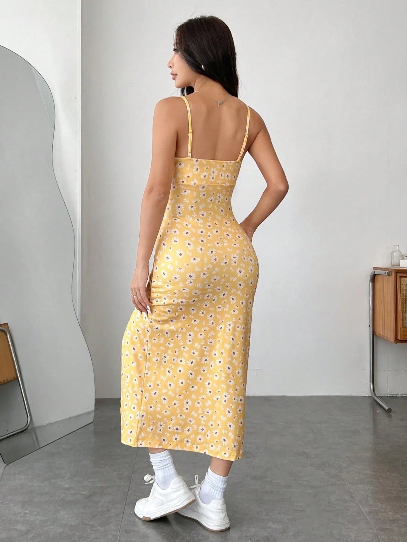 Slit Bodice Midi Cami Dress OutfitFlow