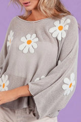 BiBi Flower Embroidery Loose Fit Knit Top OutfitFlow
